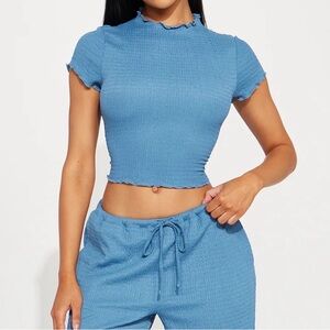 Fashion Nova Blue Textured Crop Top